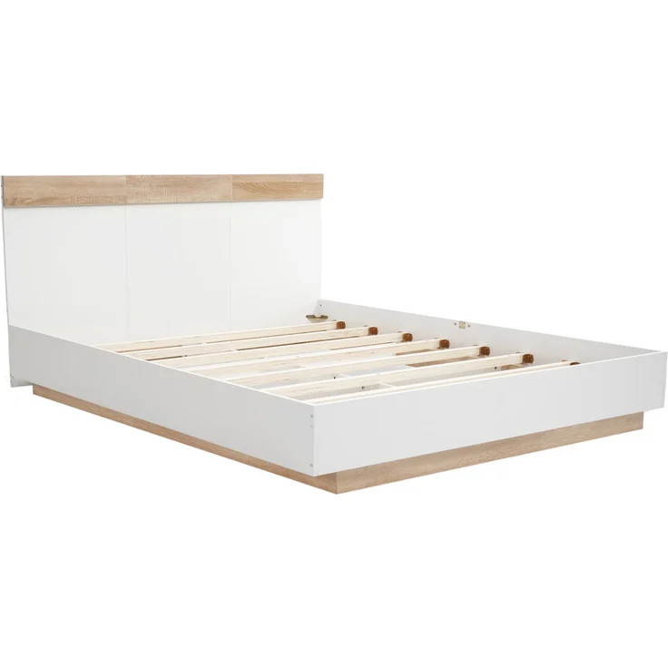 Merax Holzbett Schwebebett 160x200 Doppelbett mit Kopfteil & Lattenrost für Schlafzimmer Beige & Weiß – Bild 1