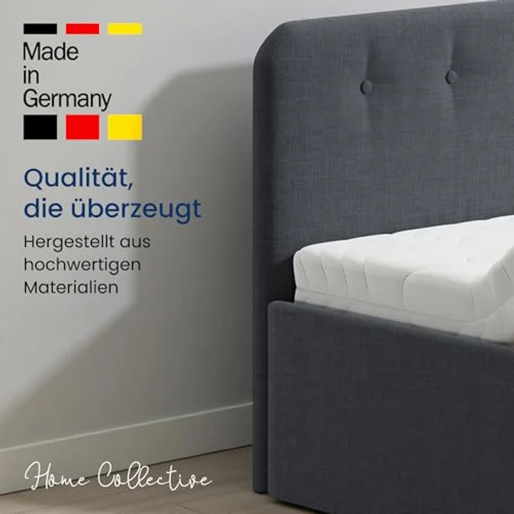 Home Collective Polsterbett Bett mit Stauraum, verstellbarem Lattenrost, viele Größen (Größen: 100x200 120x200 140x200 160x200 180x200 200x200, hochwertiger Strukturstoff, made in Germany), wählbare Matratze Federkern oder Kaltschaum, Anthrazit – Bild 10