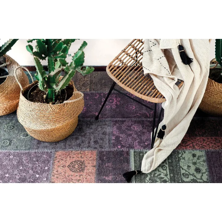 Tesso Living Designteppich MICHELE, Teppich Vintage Look, bunt, Patchwork, Rechteckig, Wohnzimmerteppich, Flachgewebe Print, rutschfest & waschbar