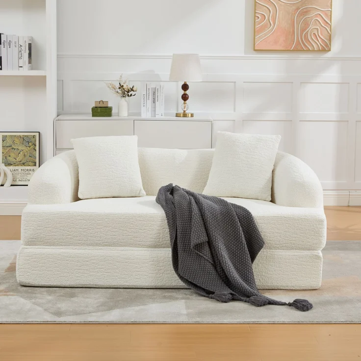ZUBALIYA Schlafsofa 84x65 cm, mit LED - Beleuchtung, mit Chenille - Bezug, modular aufgebaut, mit Schaumstoffpolsterung, Beige – Bild 8