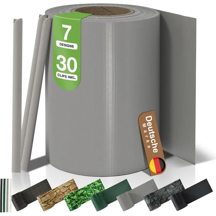 BooGardi PVC Sichtschutzstreifen · Sichtschutz Zaun 19 cm x 35 m Hellgrau 4 Rollen · 450 g/m² · inkl. 30 Clips · Zaunblende für Doppelstabmattenzaun & Stabmattenzaun · Blickdicht & wetterfest