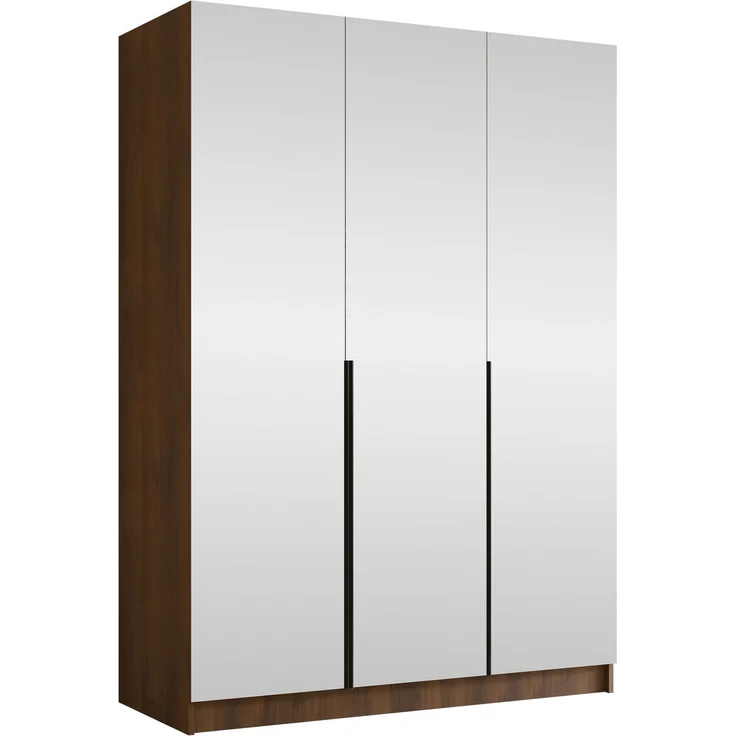 Drehtürenschrank Cikzori III, Kleiderschrank mit 3 Türen, Frontspiegel (Farbe: Nuss Warmia / Nuss Warmia + Schwarz) – Bild 1