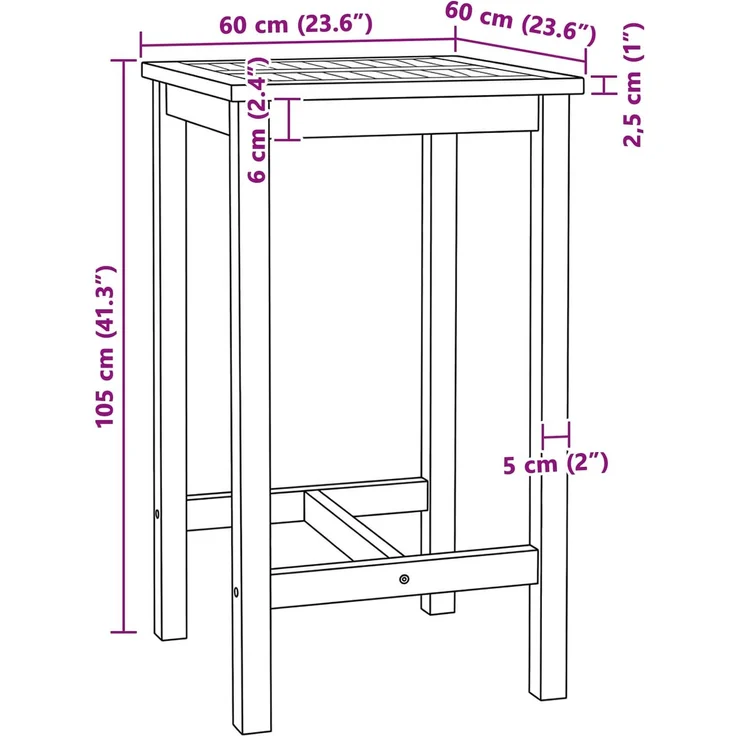 vidaXL Bartisch Natur 60 x 60 x 105 cm Massiv-Teak 42030006 – Bild 7