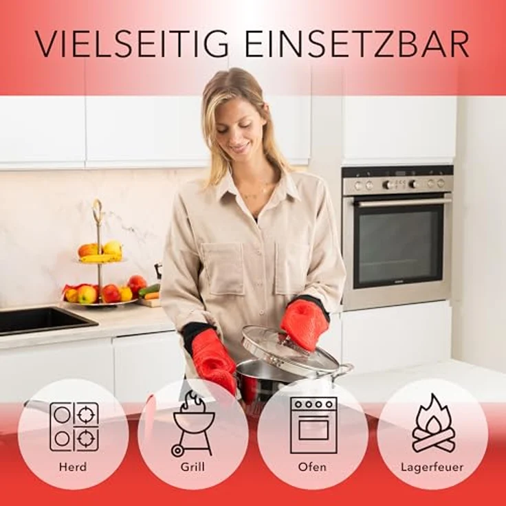 AVANA Topfhandschuhe Silikon Ofenhandschuhe Backhandschuhe Kochhandschuhe, (1 Paar Ofenhandschuhe aus Silikon), weiches Baumwoll-Innenfutter, Anti-Rutsch, Hitzebeständig bis 350°C – Bild 7