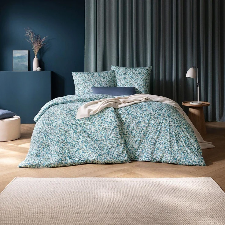 Estella Interlock Jersey Bettwäsche Tina 6545-051 cyan floral 135x200 – Bild 1