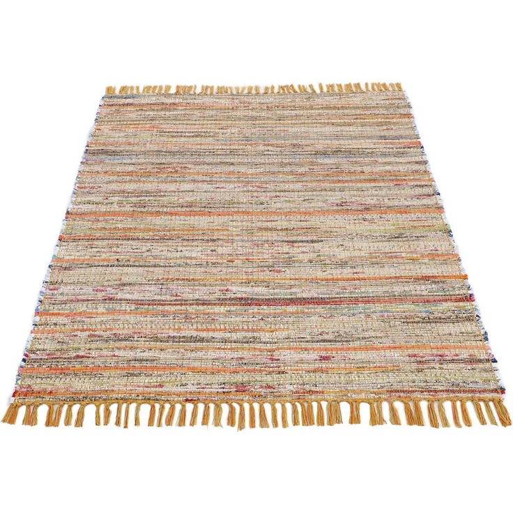 carpetfine 'Kelim Chindi' Teppich, Wendeteppich, rechteckig, Höhe: 6 mm, handgewebt, mit Fransen, Gelb, 80 x 150 cm – Bild 2
