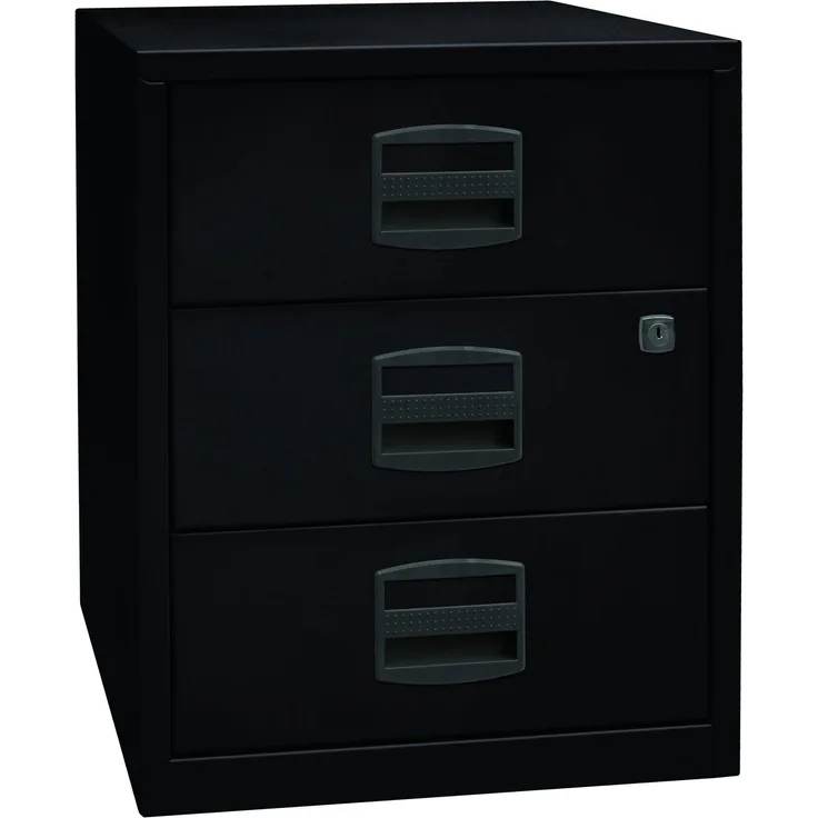 Bisley Home Beistellschrank auf Rollen mit Schloss aus Stahlblech, 3 Universal-Schubladen abschließbar - Büroschrank für DIN A4 Dokumente, Kleinteile & Büromaterial - Farbe: schwarz, PFAM3S-633