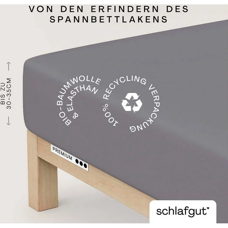 Schlafgut Spannbettlaken Premium, Gummizug: rundum, (1 Stück), Mako-Zwirn-Jersey, Grey Mid, L 140x200 cm - 160x220 cm – Bild 1