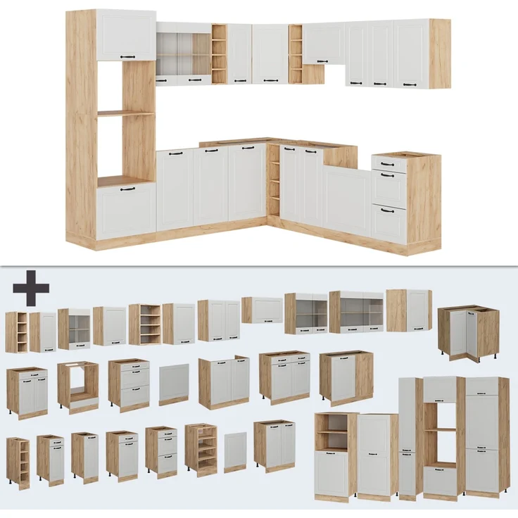 Eckküche R-Line Weiß Landhaus/Goldkraft Eiche 247 x 237 cm, AP Eiche Vicco – Bild 6