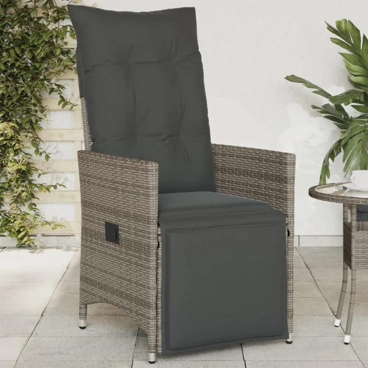 vidaXL Gartensessel Verstellbar mit Kissen Grau Poly Rattan 365661 – Bild 1