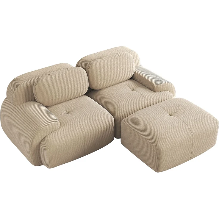 2-Sitzer Sofa 208×178×75 cm aus Cordstoff rahmenlos modular mit 1 Ottomane, beige – Bild 5