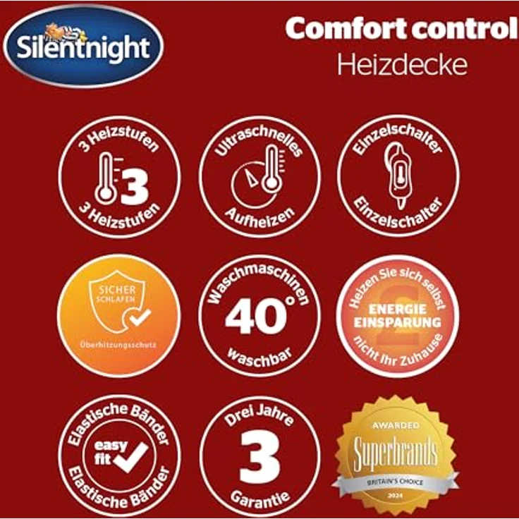 Silentnight Comfort Control Wärmeunterbett 140x150cm | Heizdecke Bett mit 3 Heizstufen, Ultraschnelles, Aufheizen Elastische Bander Waschmaschinen Waschbar | Heizunterlage Bett Heizmatte | 140x150cm – Bild 7