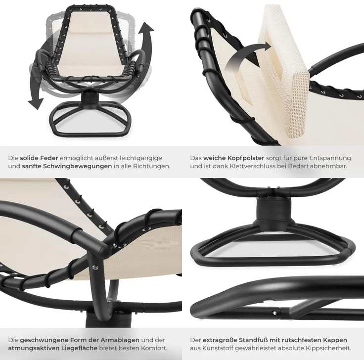 tectake Gartenliege Toulon, 1 St, Ergonomische Gartenliege mit sanfter Schwingfunktion – Bild 6