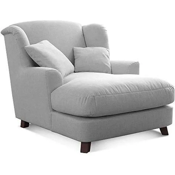 Cavadore XXL-Sessel Assado / Großer Polstersessel mit Holzfüßen und großer Sitzfläche / Inkl. 2 Zierkissen / 109 x 104 x 145 / Flachgewebe Hellgrau
