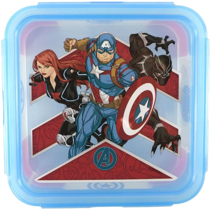 Quadratische Kinder Lunchbox 13 x 13 cm mit Heldenmotiv und abnehmbaren Deckel Avengers