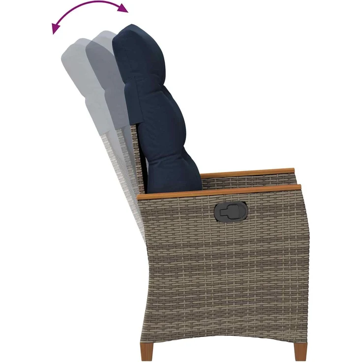vidaXL Verstellbarer Gartenstuhl Grau und Marineblau Poly-Rattan 42026862 – Bild 8