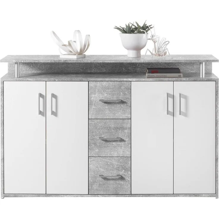 Highboard >Delia< in Beton - 139x90x34cm (BxHxT)
