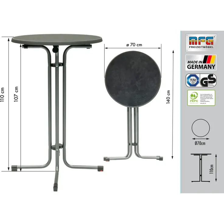 MFG Stehtisch klappbar mit wetterfester Melamin-Platte, MDF/Stahlrohr anthrazit, 110 x 70 cm – Bild 3