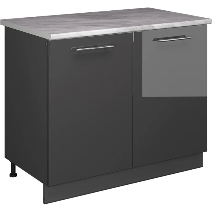 Spülenunterschrank Fame-Line Anthrazit Hochglanz/Anthrazit 100 cm, AP Marmor Vicco – Bild 1