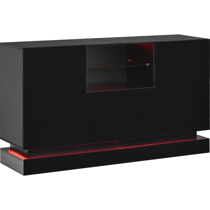 ZUBALIYA Sideboard 140x40x80 cm, mit LED-Beleuchtung, Hochglanz, mit 2 Türen, aus Spanplatte, Schwarz – Bild 23
