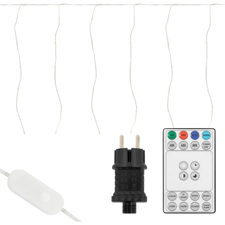 ECD Germany LED-Lichtervorhang Weihnachtsbeleuchtung Weihnachtslichterkette Christbaumbeleuchtung, Lichtervorhang 120 LEDs 3m für Innen & Außen IP44 Warmweiß