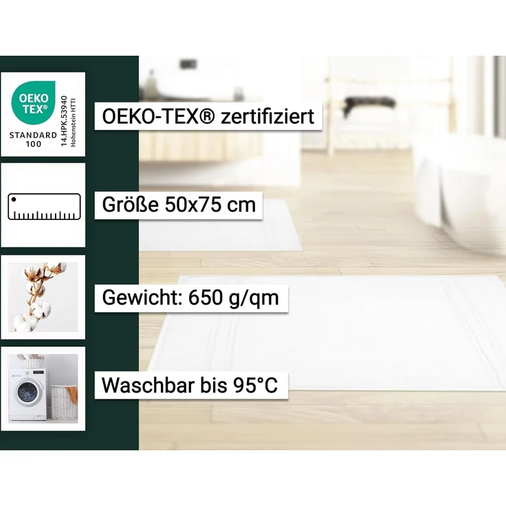 ZOLLNER 2er Set Badematten, 50x75 cm, weiß, 100% Baumwolle – Bild 3