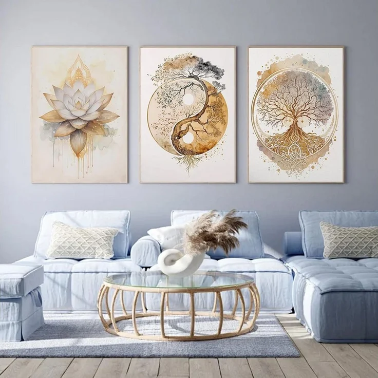 Zyronn Leinwandbild 3Pcs Lebensbaum Yin Yang Leinwand Bilder Malerei Poster Ohne Rahmen, (3 St), Wandbilder Wohnzimmer Schlafzimmer Badezimmer Wanddeko – Bild 3