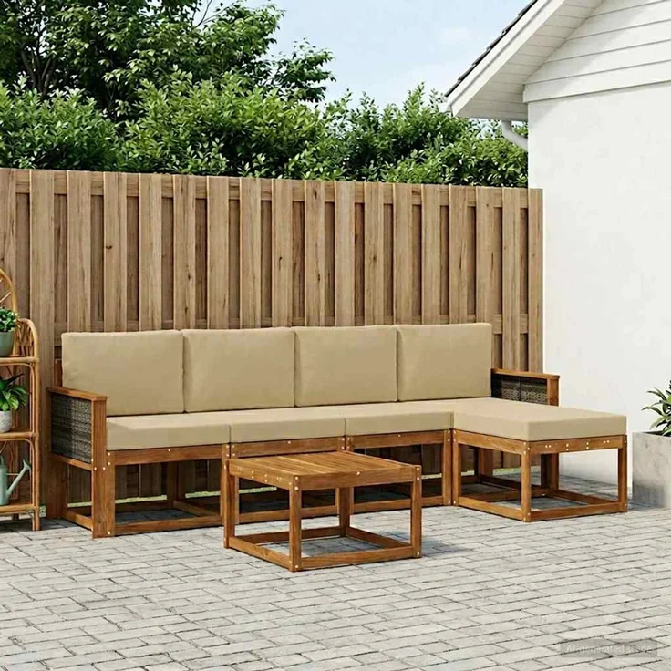 vidaXL Outdoor-Sofagarnitur 6 stk. 5-Sitzer Natur und Beige 3385149 – Bild 1