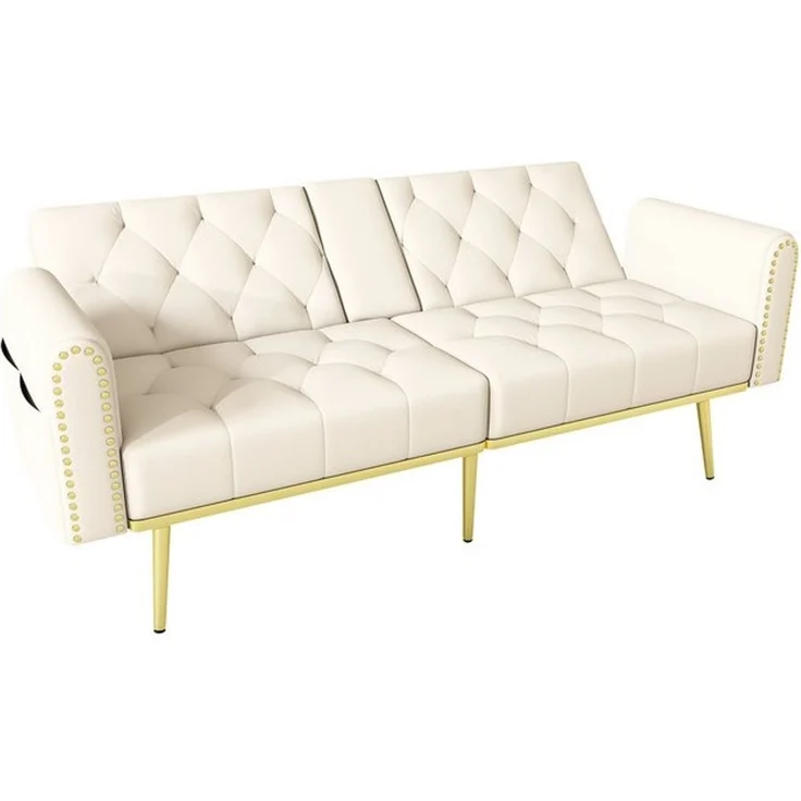 Merax Schlafsofa mit 3 verstellbaren Neigungswinkeln & ausklappbarer Liegefunktion, 2 sitzer Klappsofa Polstersofa mit bettfunktion 1 Teile, Sofa klappbar mit Getränkehalter, Zierkissen & Seitentasche, Samtbezug – Bild 4
