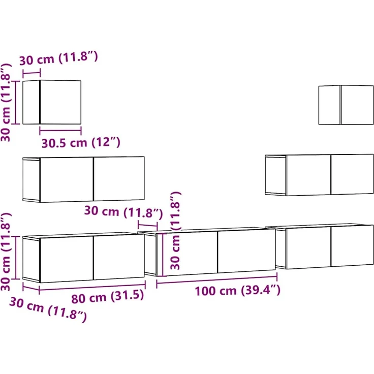 vidaXL 7-tlg. TV-Schrank-Set Wandmontage Altholz-Optik Holzwerkstoff 3329019 – Bild 10