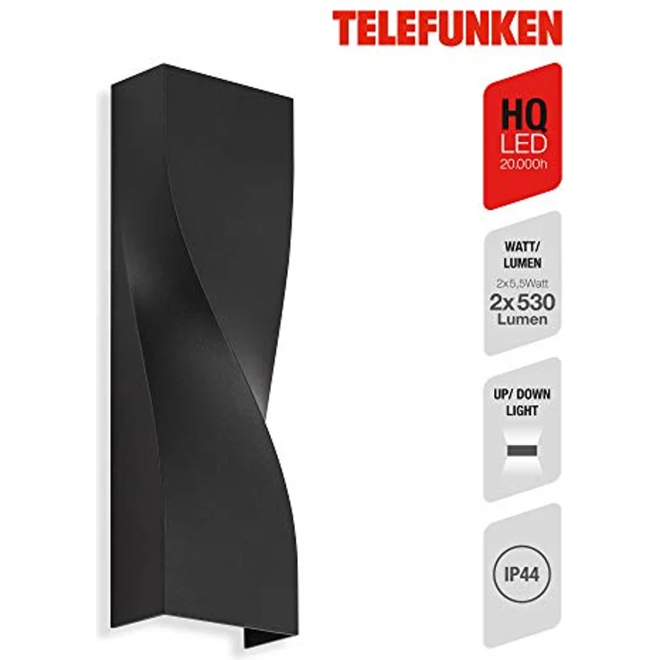 TELEFUNKEN LED Außenwandleuchte, 11 Watt, 1.060 Lumen, 4.000 Kelvin, IP44, Schwarz, 260x80x40mm – Bild 2