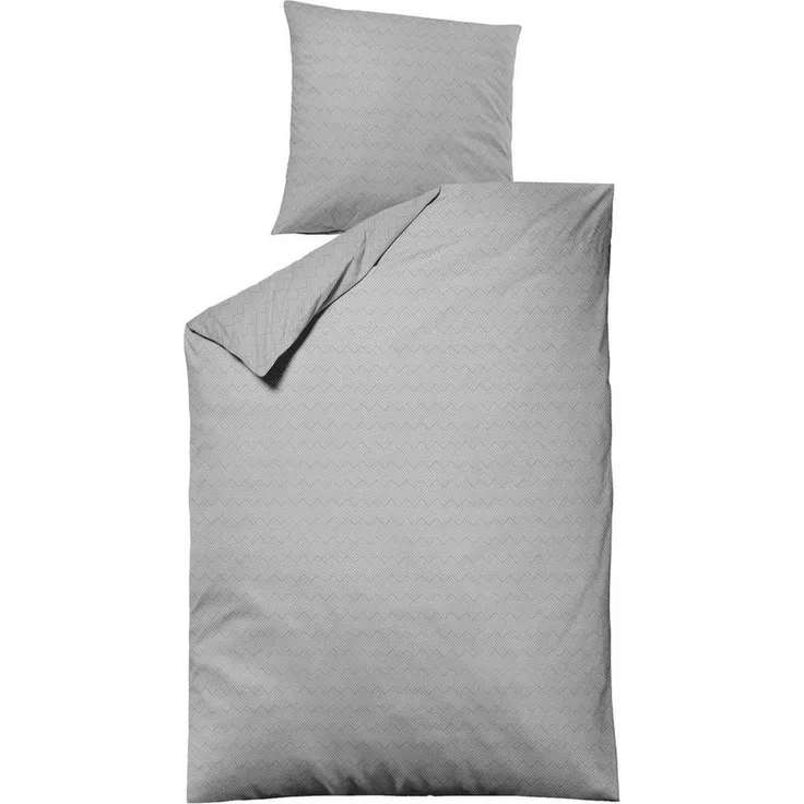 Dormisette Fein Flanell Bettwäsche 135x200 Zickzack silber uni 1034-25