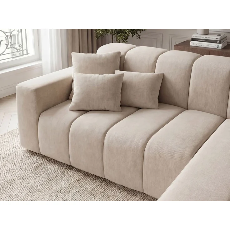 GRAINGOLD Ecksofa L-Form Nork, Wohnzimmer Ecksofa, Couch L-Form, Velour-Stoff, Beige, Rechts – Bild 5