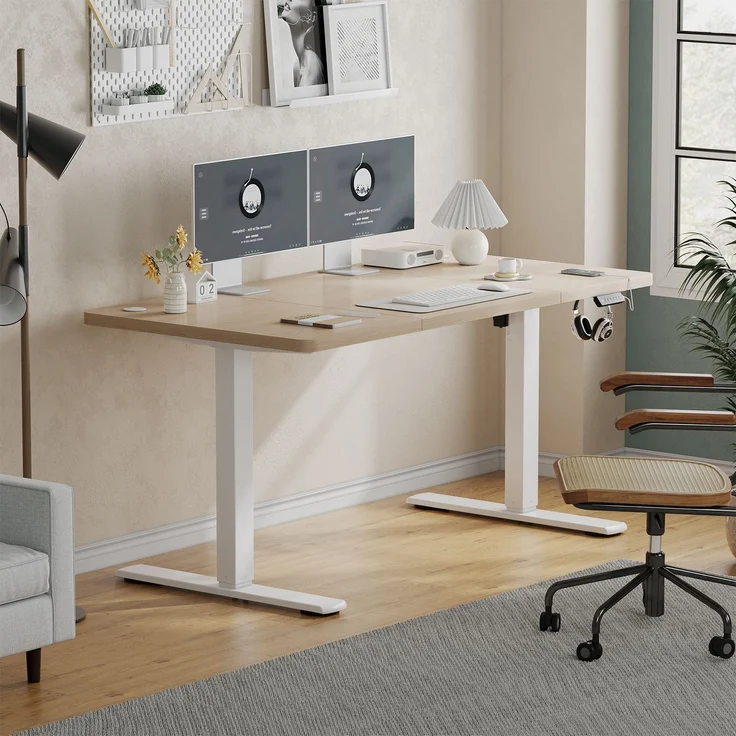 JUMMICO Schreibtisch elektrisch höhenverstellbar mit USB-Ladeanschluss, Beige, 160x70 cm – Bild 1