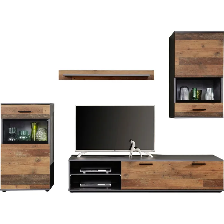 Wohnwand Mango in Used Wood Shabby und Matera grau 246 cm