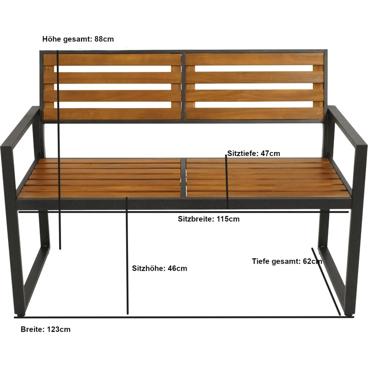 DEGAMO RAGUSA Gartengarnitur, Metall + Akazie, anthrazit/braun, 3-teilig (2x Bank, 1x Tisch 150x80cm) – Bild 2
