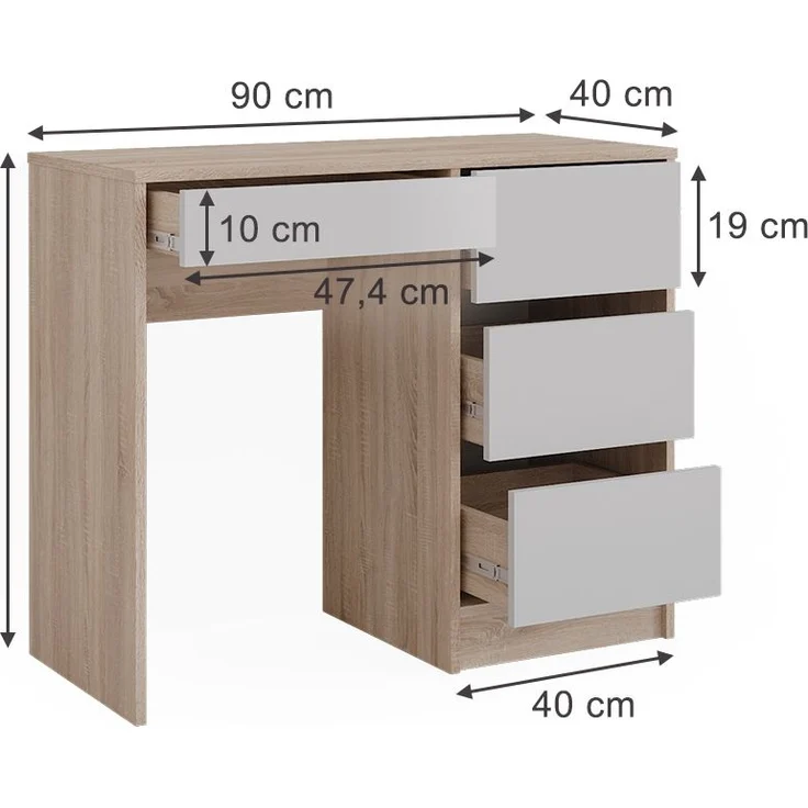 Schreibtisch Sherry Weiß/Sonoma 90 x 40 cm mit Schubladen Vicco – Bild 2
