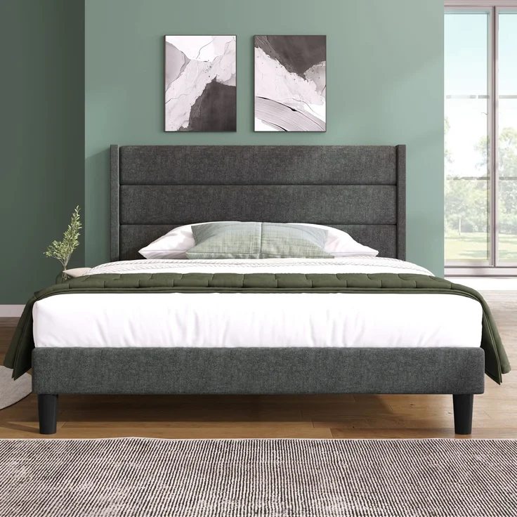 Polsterbett mit Matratze, Leinen, 7-Zonen-Taschenfederkern, 140x200 cm, Dunkelgrau – Bild 3