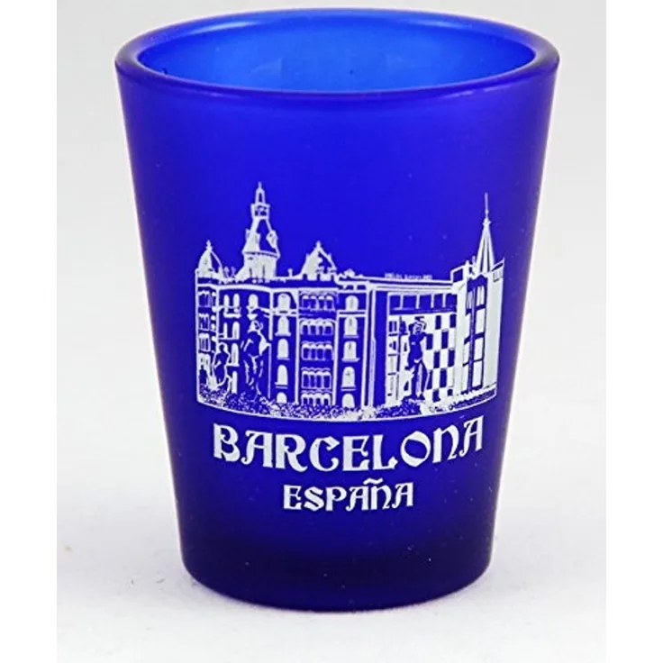 Barcelona Spain Cobalt Blue Frosted Shot Glass by World By Shotglass