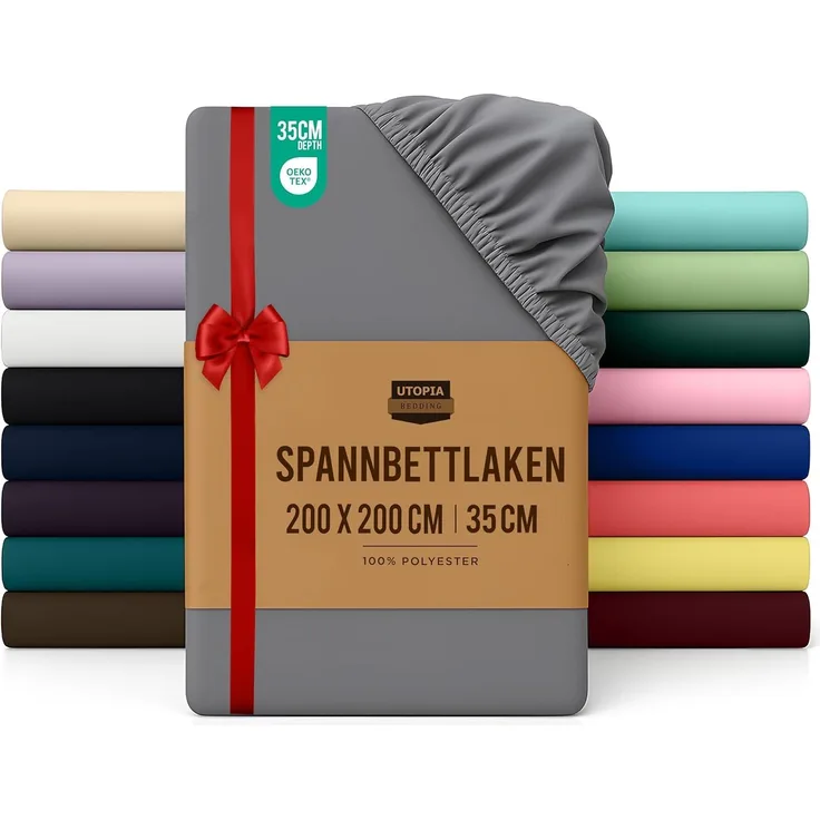 Utopia Bedding - Spannbettlaken 200x200 cm - Grau - Oeko-Tex Zertifiziertes Gebürstete Polyester-Mikrofaser Spannbetttuch - 35 cm Tiefe Tasche