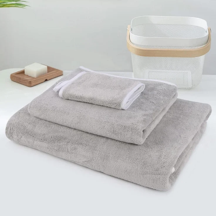 Premium Mikrofaser Handtuch-Set 6tlg. Hellgrau 100% saugstark – Bild 8