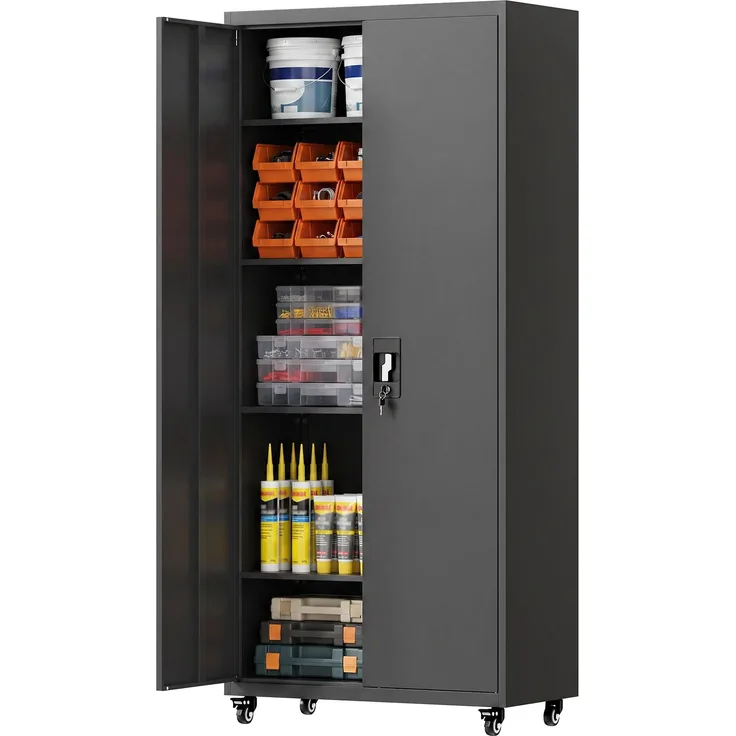 MELAYR, Aktenschrank, Abschließbar Metallschrank mit Rollen, Verstellbaren Ablagen, aus Stahl, 80 x 40 x 180 cm Schwarz