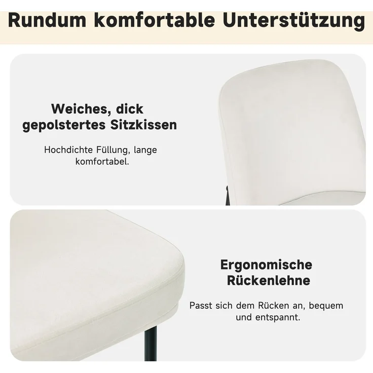 Merax Esszimmerstuhl (Set, 2 St), 2er Set Polsterstühle Küchenstuhl Samt Beige, Schwarzer Metallbeine – Bild 7