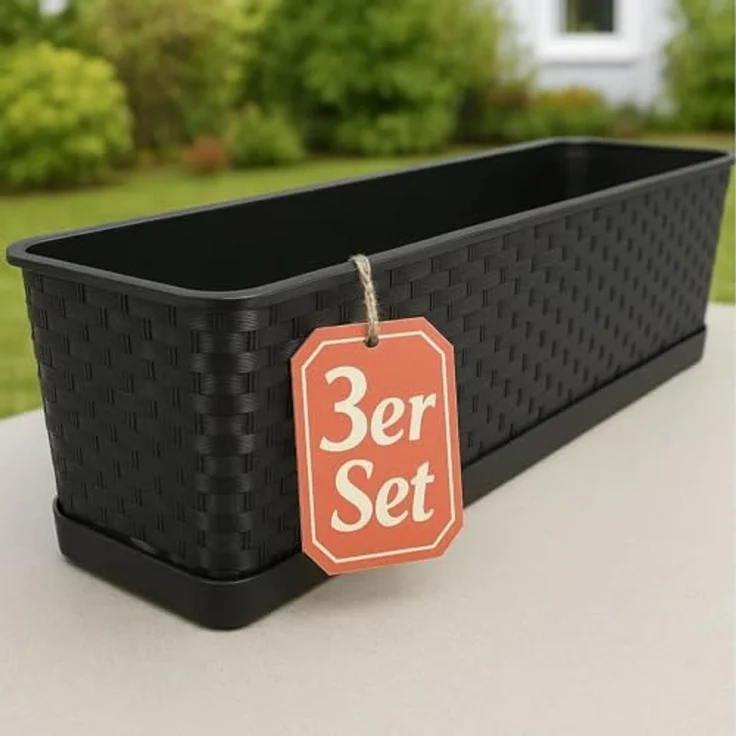BigDean Blumenkasten mit abnehmbarem Untersetzer Anthrazit 80 cm lang - Balkonkasten (Set, 3 St, Blumenkasten + Untersetzer), Erhöte Ablauflöcher, Stilvoll, Wetterfest, Moderne Optik – Bild 7
