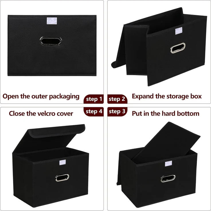 ABC Faltbare Aufbewahrungsbox aus Stoff mit Deckel und Metallgriff, schwarz – Bild 5