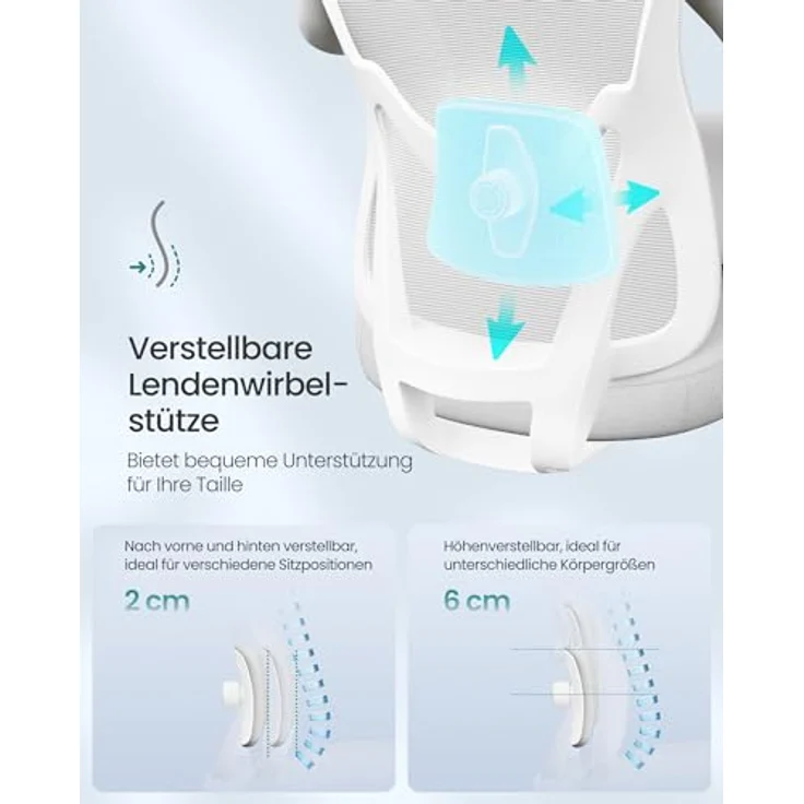 SONGMICS Bürostuhl ergonomisch, Schreibtischstuhl, Computerstuhl, verstellbare Lenden- und Kopfstütze, bis 150 kg belastbar, höhenverstellbar, Taubengrau OBN066GD01 – Bild 6