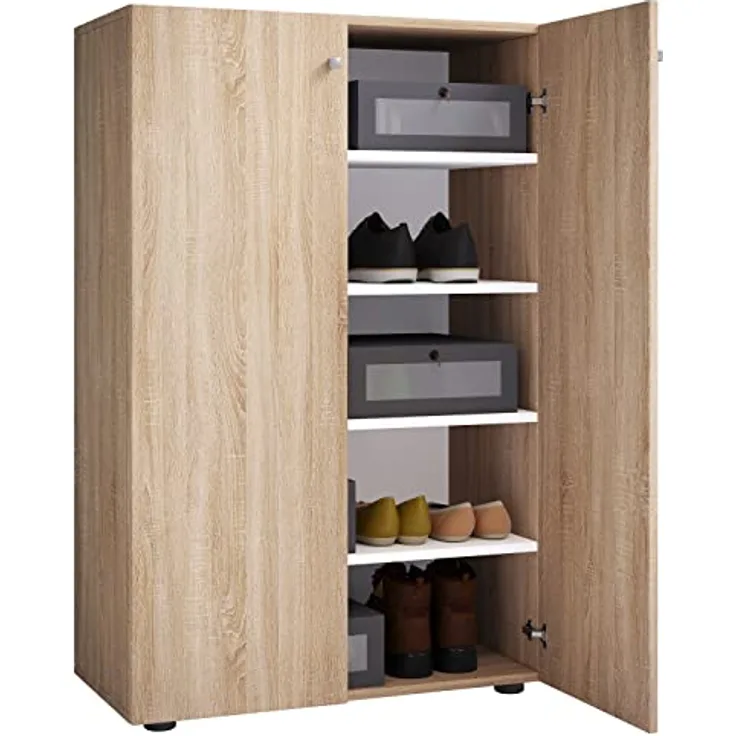 MID.YOU Schuhschrank Sonoma Eiche, Kunststoff, 4 Fächer, 70x110x39 cm, Drehtür, Garderobe, Schuhaufbewahrung