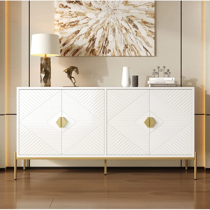 DESVIAE Sideboard mit 4 Türen und Metallbeinen 162x80x40 cm MDF/Spanplatte Weiß – Bild 3