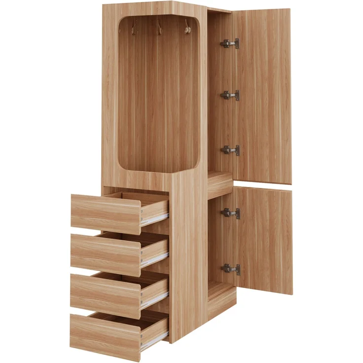 CHICFURN Kleiderschrank 70x170x40 cm mit 4 Schubladen und offenem Hängefach – Weiß/Naturholz – Bild 5