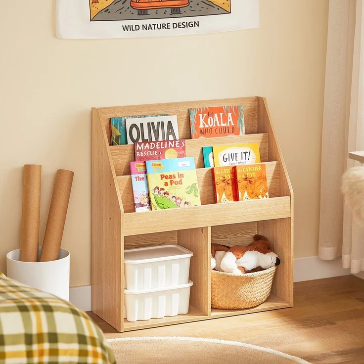 SoBuy KMB01-N Kinderregal, Spanplatte, Melamin, Helle Eiche, 63 x 90 x 30 cm – Bild 10